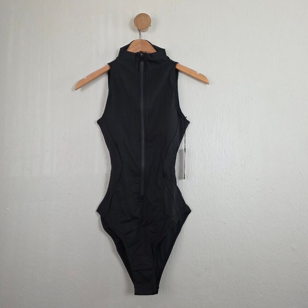 TA3 Sleeveless Surfy Zip Front Shapewear One-Piece Swimsuit NWT Black XS